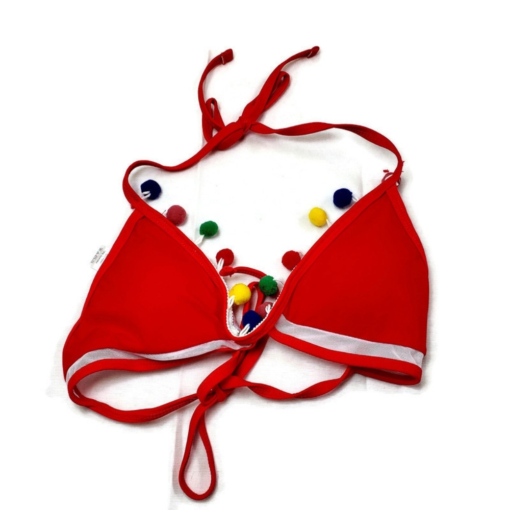 Two Piece Bikini with Pom Pom Embellishments Small